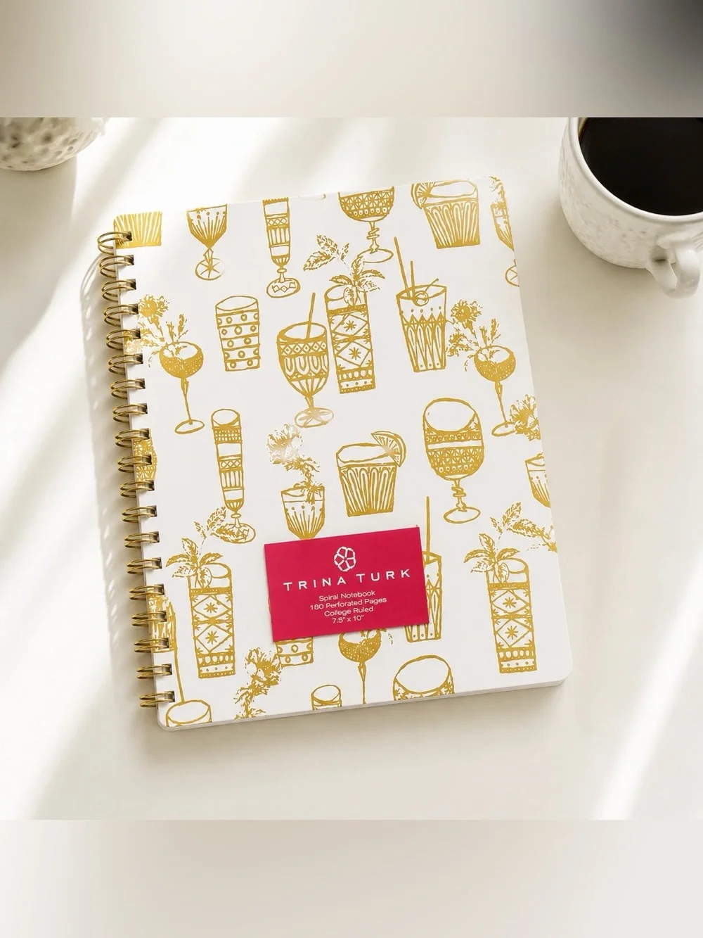 Trina Turk White & Gold Cocktail Spiral Notebook